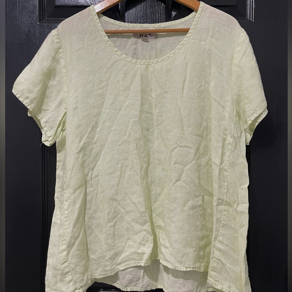 Flax Linen Striped Short Sleeve Top